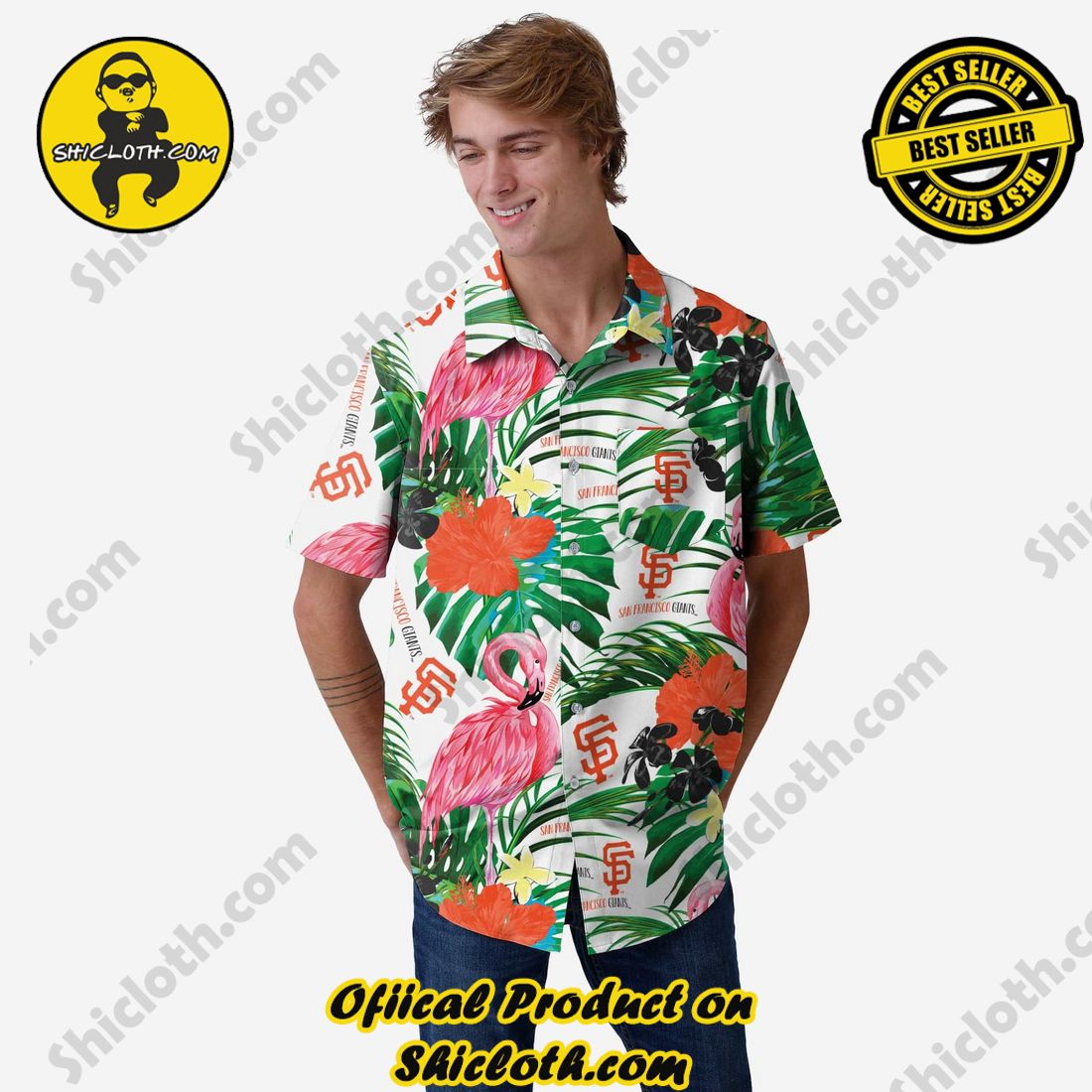 NEW COLLECTION Hawaiian Shirt And Short in Shicloth !!! Own it now 10 San Francisco Giants Flamingo Button Up Shirt