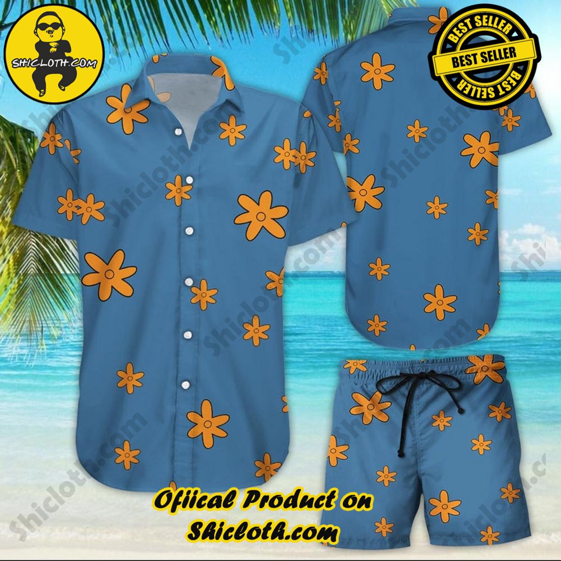 Scooby Doo Mystery Machine Blue Orange Hawaiian Shirt