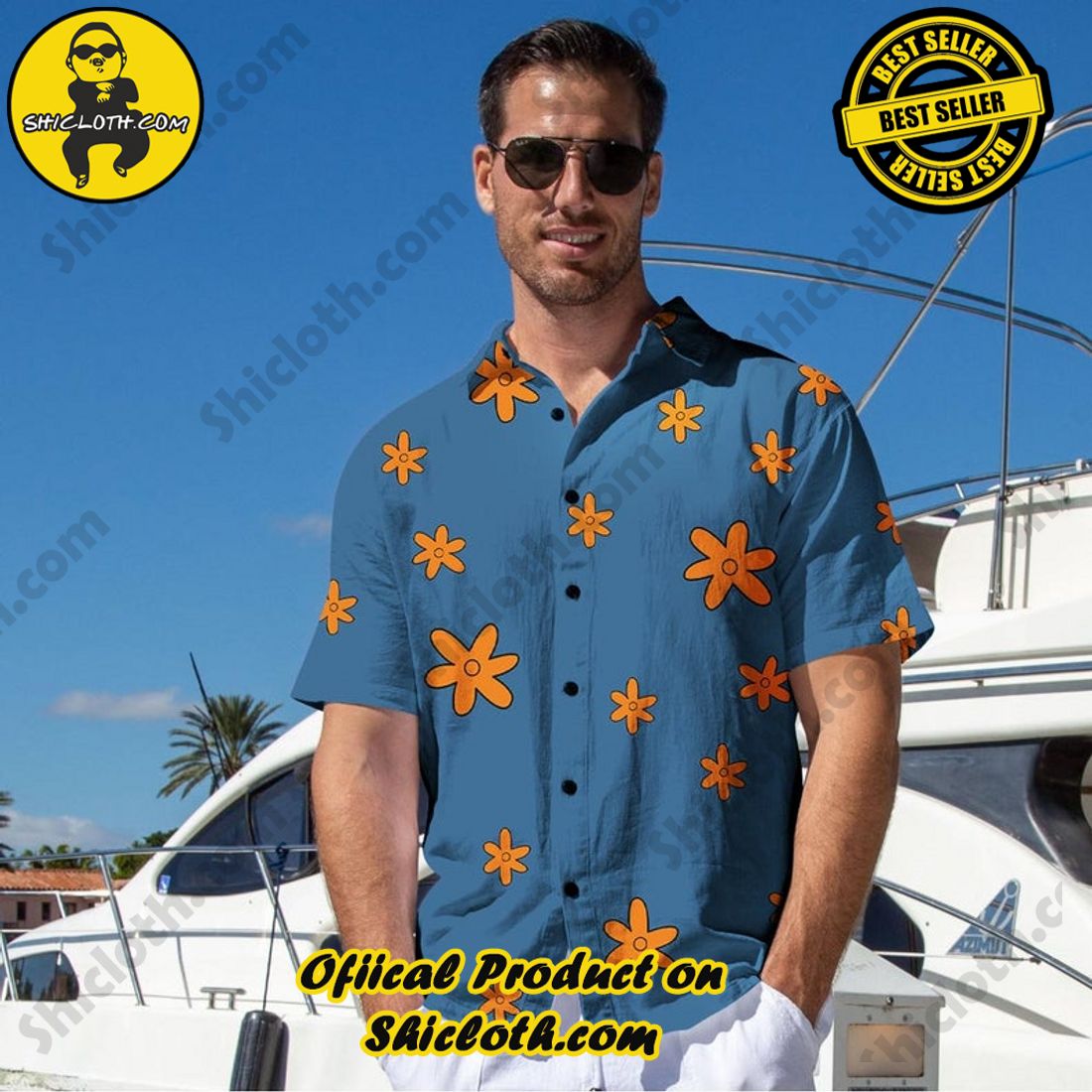 Alternative view of Scooby Doo Mystery Machine Blue Orange Hawaiian Shirt
