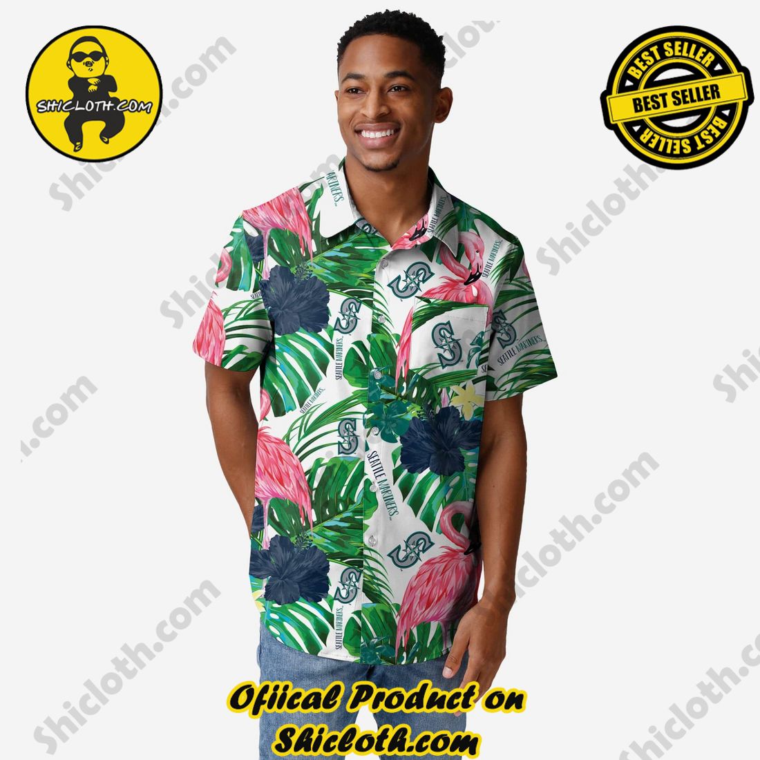 NEW COLLECTION Hawaiian Shirt And Short in Shicloth !!! Own it now 13 Seattle Mariners Flamingo Button Up Shirt
