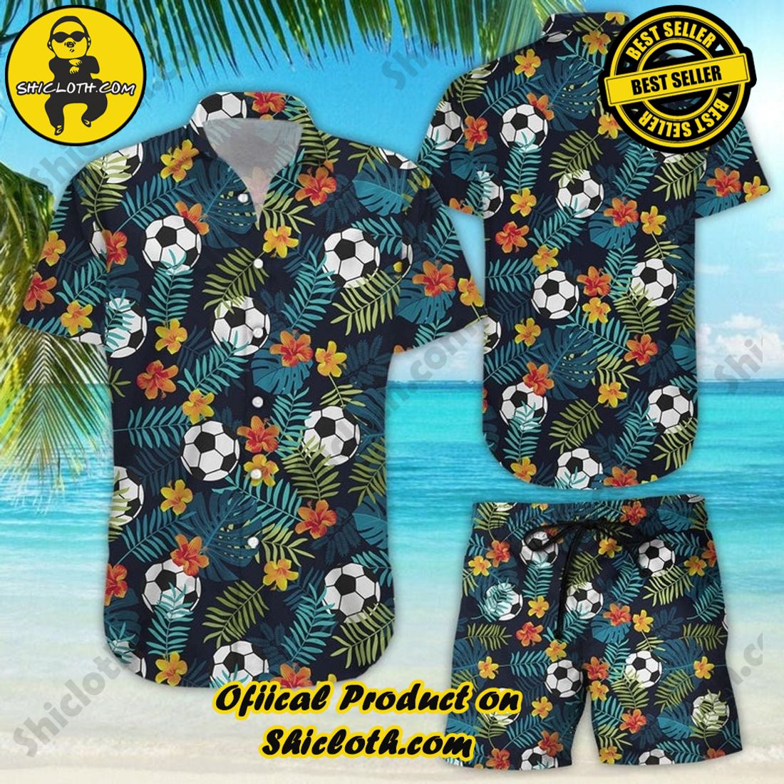 Soccer Football Floral Tropical Hawaiian Shirt