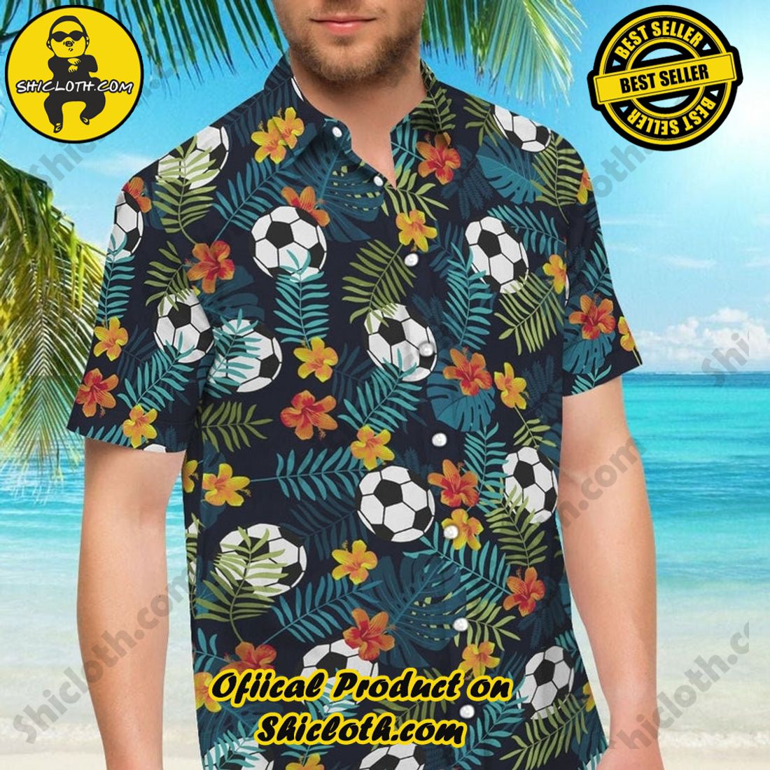 Alternative view of Soccer Football Floral Tropical Hawaiian Shirt