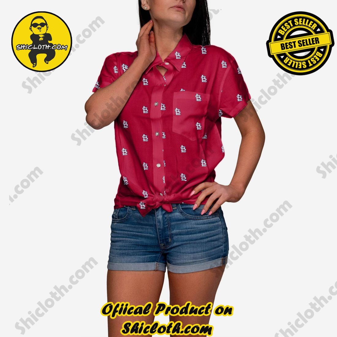 NEW COLLECTION Hawaiian Shirt And Short in Shicloth !!! Own it now 21 St Louis Cardinals Logo Blast Womens Button Up Shirt