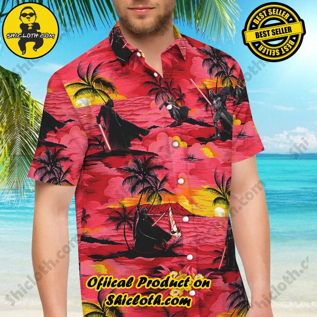 Alternative view of Star Wars Darth Vader Sunset Hawaiian Shirt