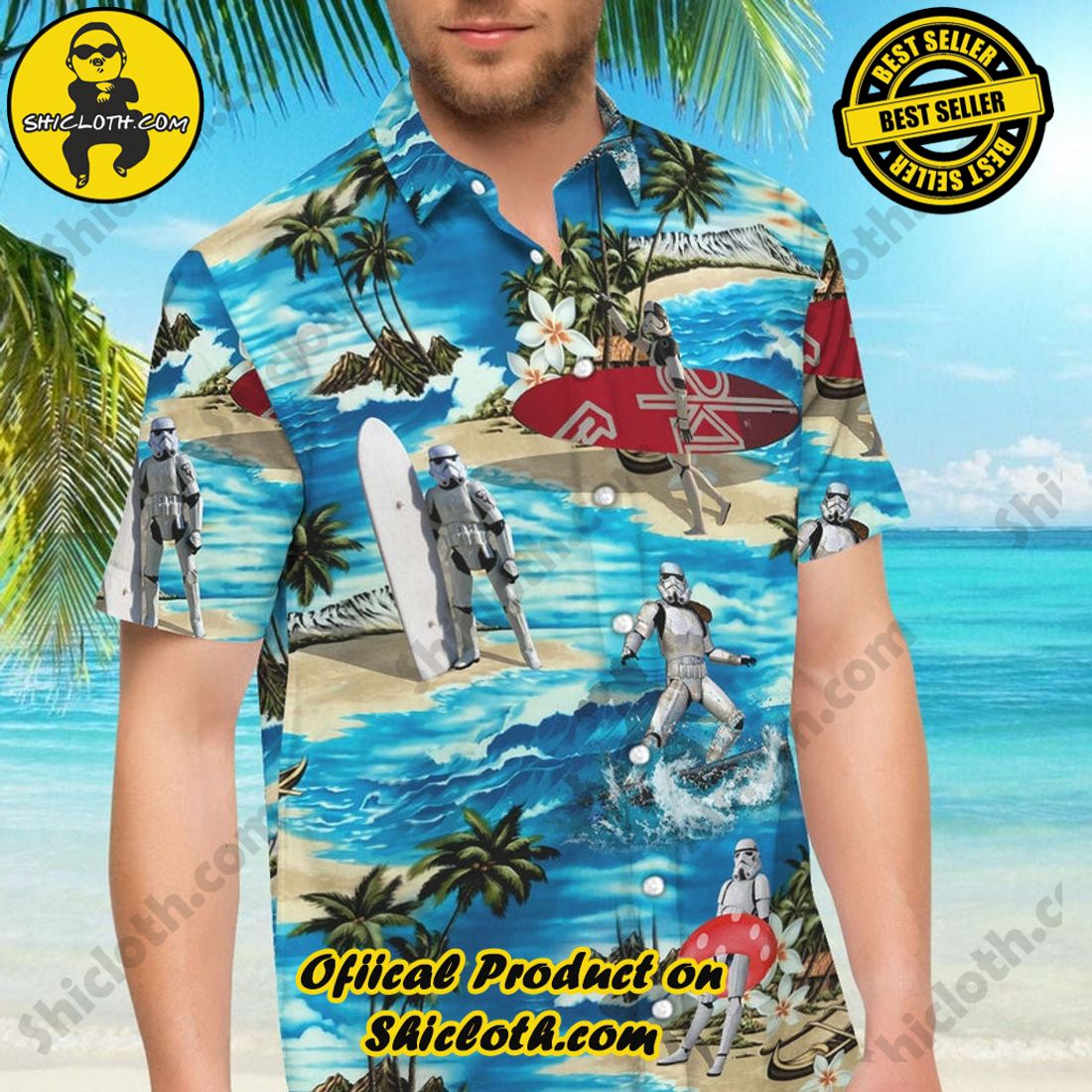 Alternative view of Star Wars Stormtrooper Surfing Blue Hawaiian Shirt