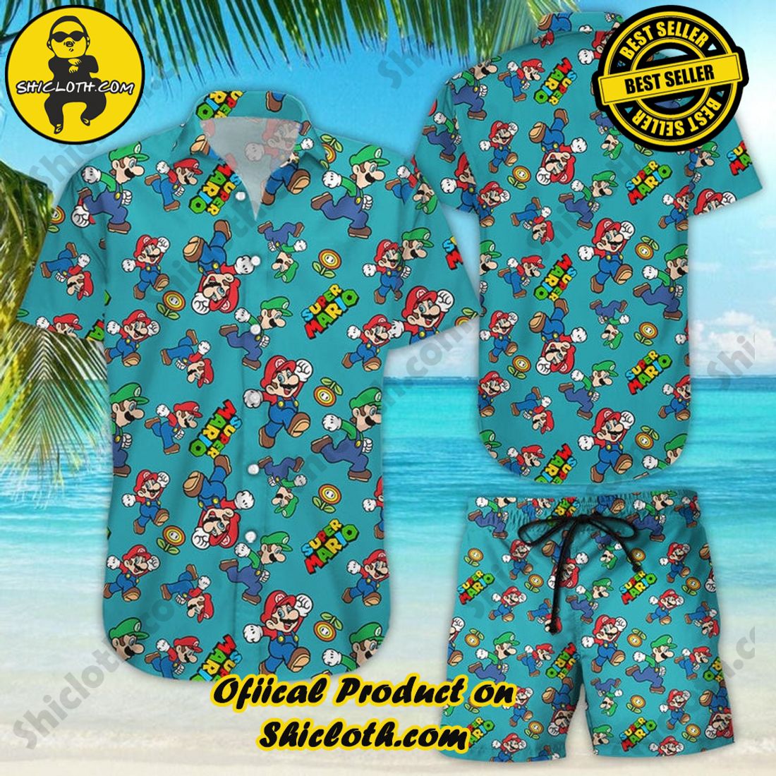 Super Mario Aloha Green Hawaiian Shirt