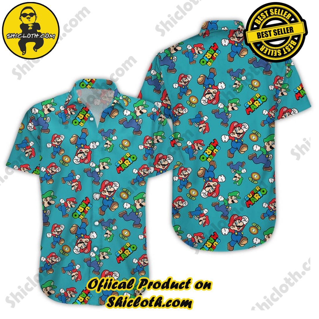 Super Mario Aloha Green Hawaiian Shirt 5 Super Mario Aloha Green Hawaiian Shirt - Image 5