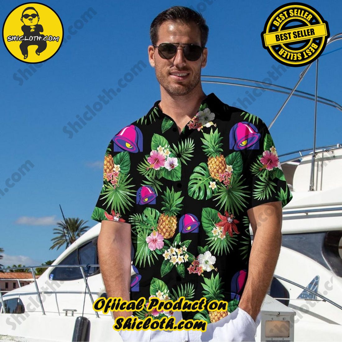 Alternative view of Taco Bell Black Tropical Pineapple Hawaiian Shirt