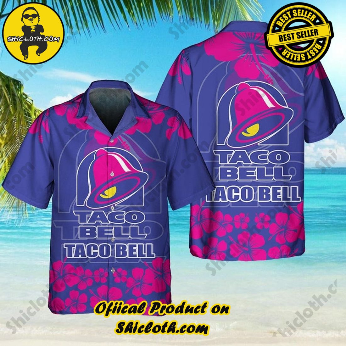 Taco Bell Hibiscus Purple Pink Hawaiian Shirt