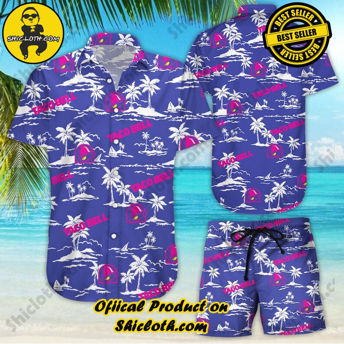 Taco Bell Palm Tree Tropical Purple Hawaiian Shirt