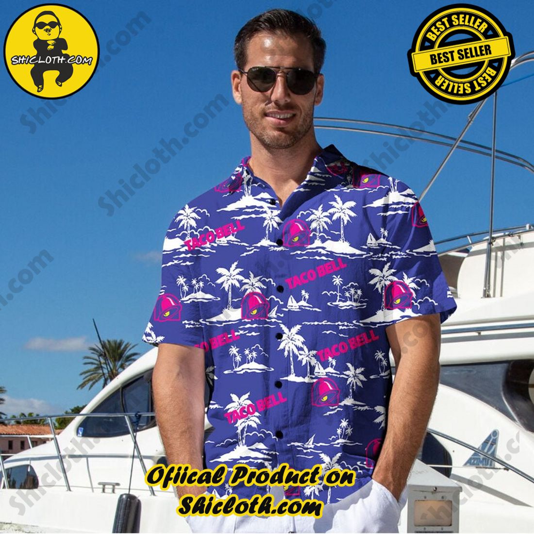 Alternative view of Taco Bell Palm Tree Tropical Purple Hawaiian Shirt