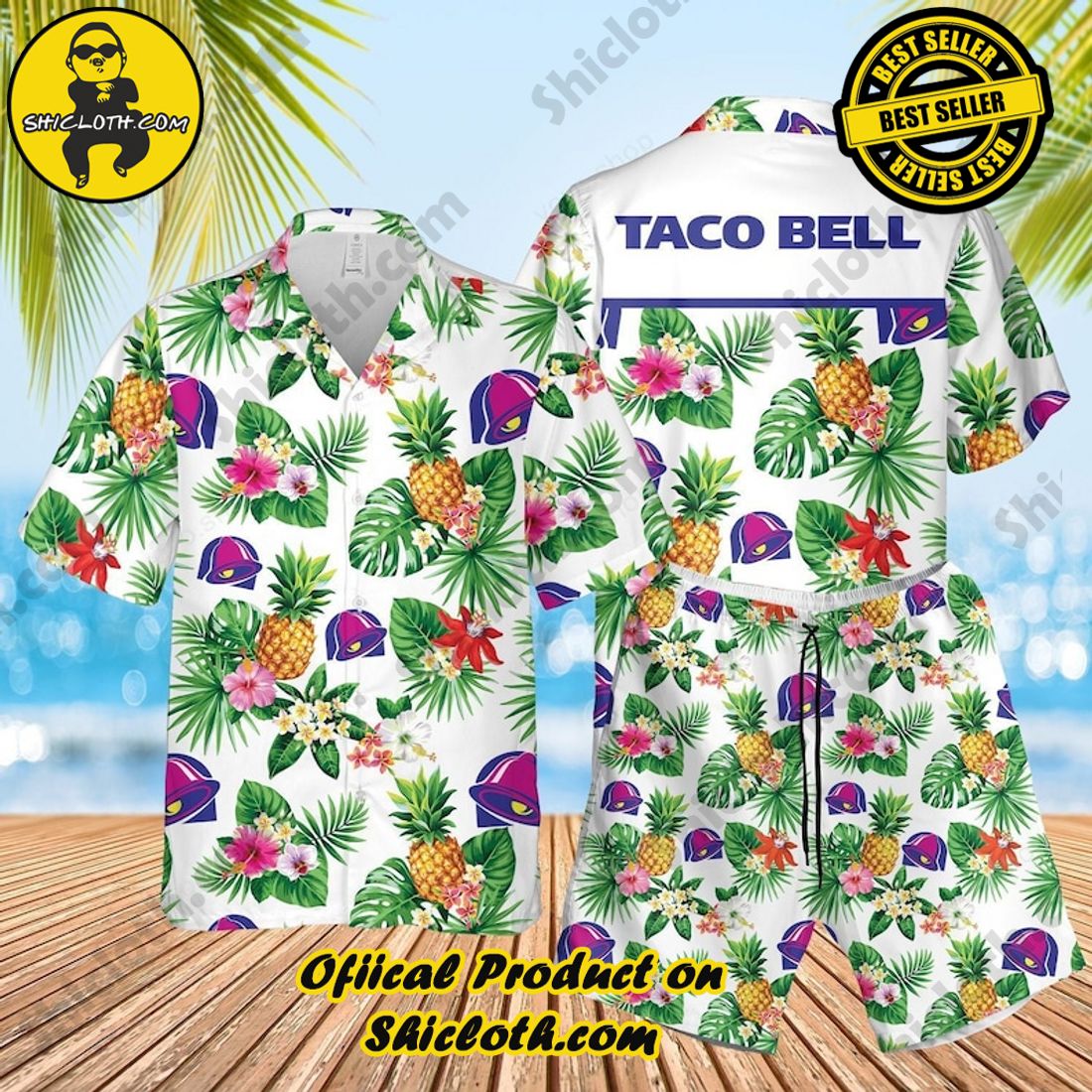Taco Bell Pineapple Tropical Hawaiian Shirt And Short