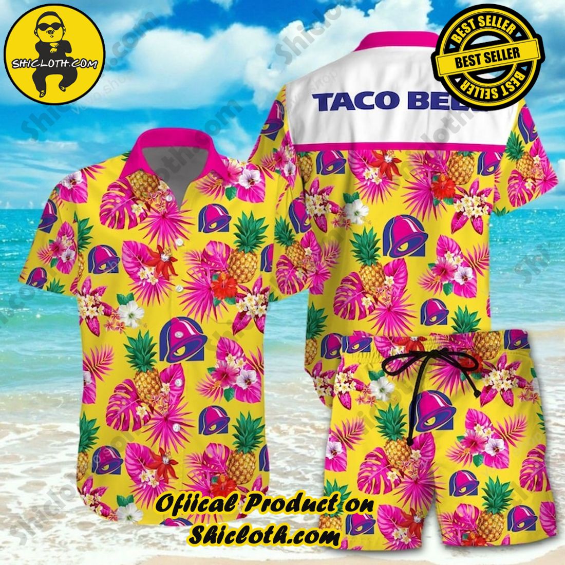 Taco Bell Pink Yellow Floral Tropical Hawaiian Shirt