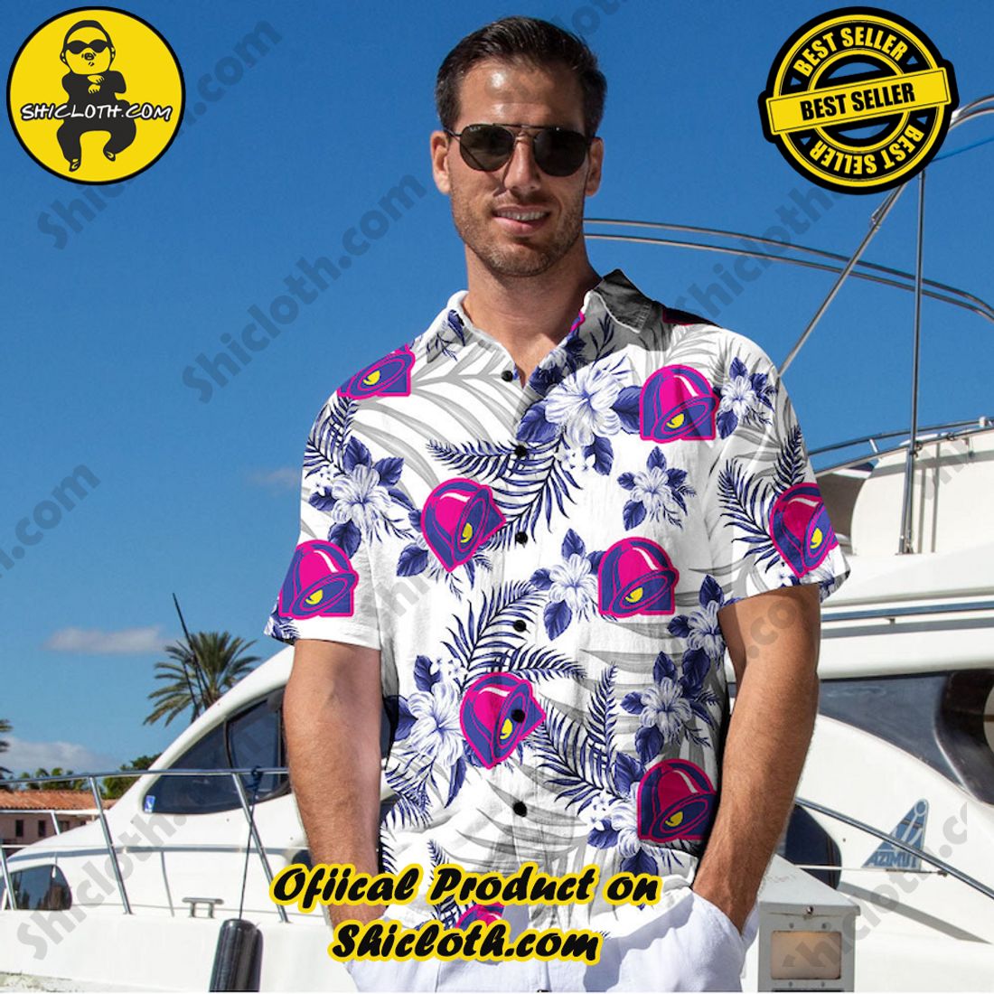 Alternative view of Taco Bell Tropical Flower Aloha Hawaiian Shirt