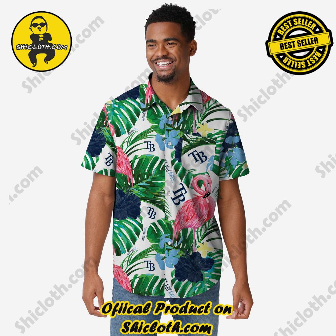 NEW COLLECTION Hawaiian Shirt And Short in Shicloth !!! Own it now 23 Tampa Bay Rays Flamingo Button Up Shirt