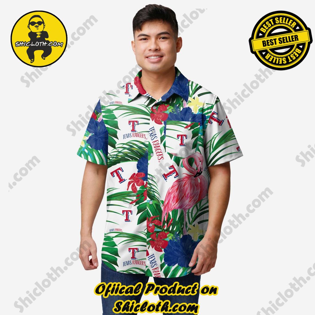 NEW COLLECTION Hawaiian Shirt And Short in Shicloth !!! Own it now 25 Texas Rangers Flamingo Button Up Shirt