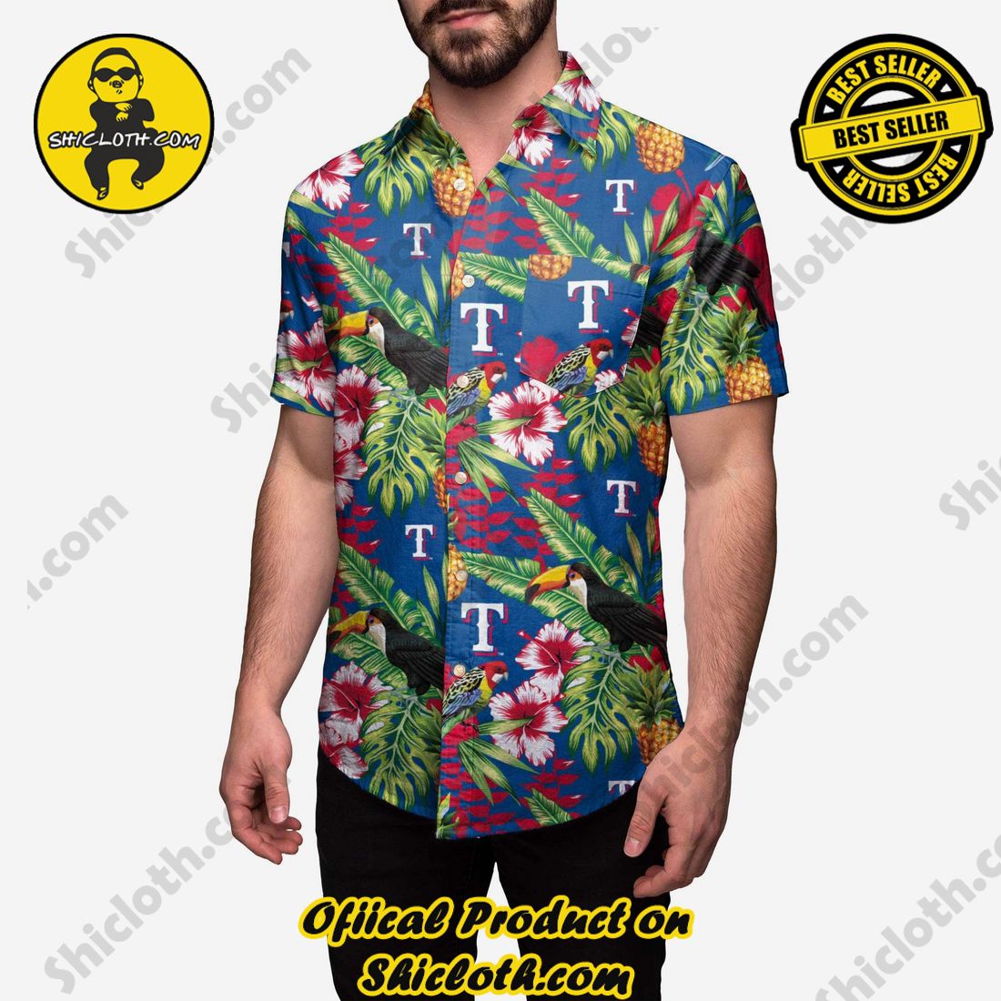 NEW COLLECTION Hawaiian Shirt And Short in Shicloth !!! Own it now 26 Texas Rangers Floral Button Up Shirt