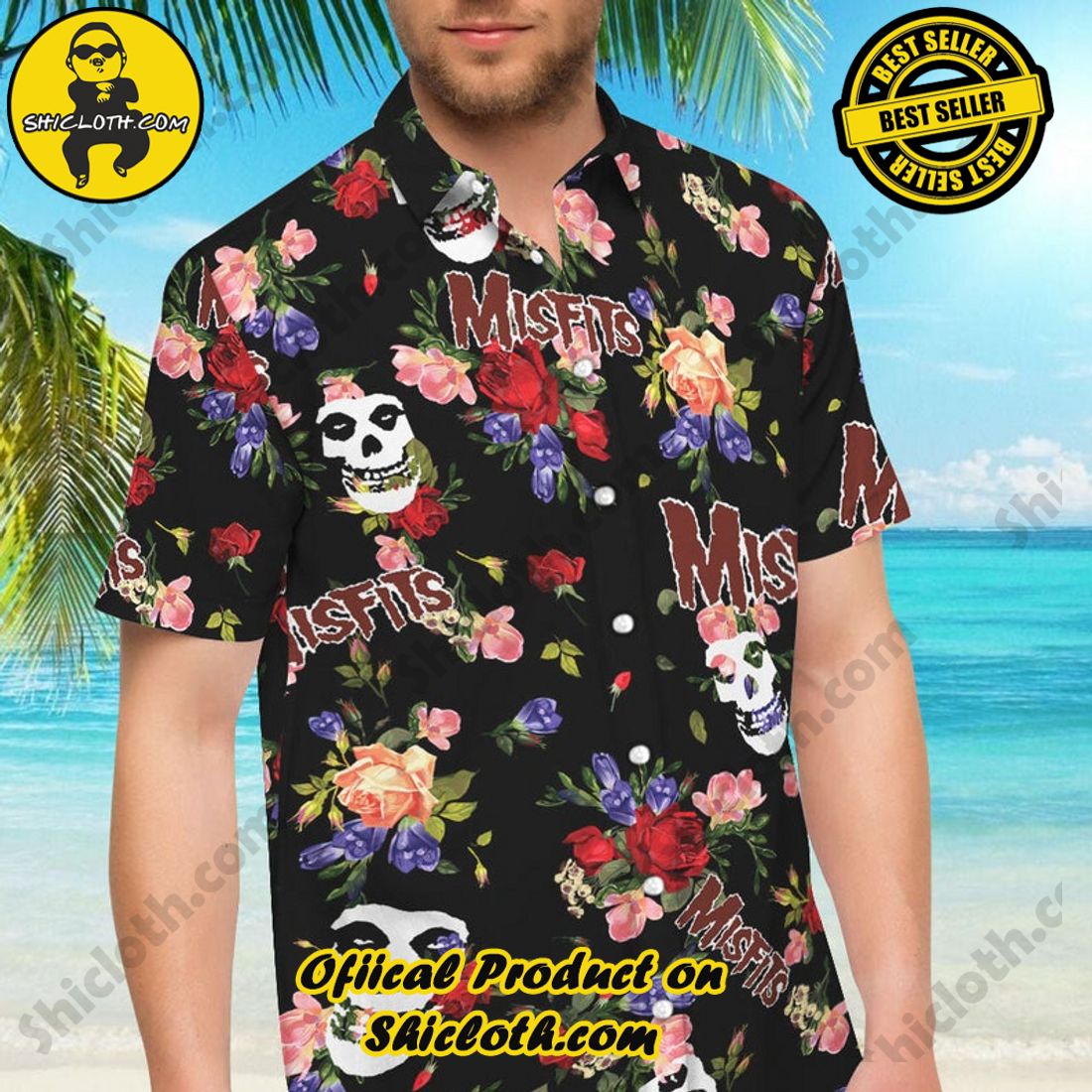 Alternative view of The Misfits Band Floral Tropical Hawaiian Shirt And Short