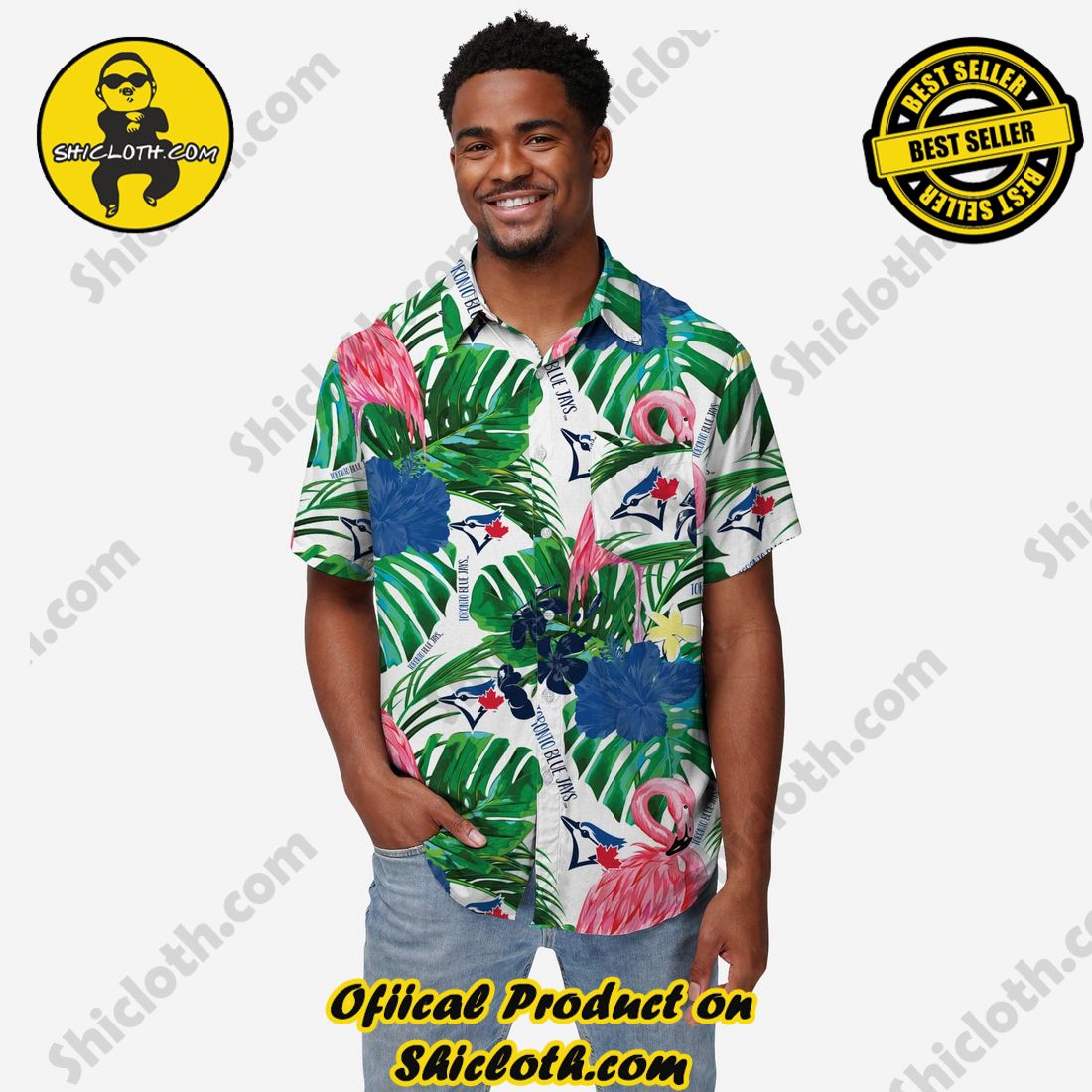 NEW COLLECTION Hawaiian Shirt And Short in Shicloth !!! Own it now 27 Toronto Blue Jays Flamingo Button Up Shirt