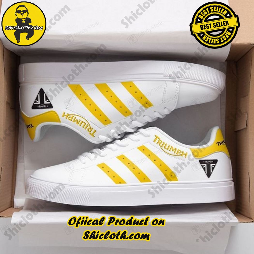 Best seller Stan Smith Shoes in Shicloth Store. Click here to buy !! 40 Triumph Motorcycles White Yellow Stripes Stan Smith Shoes