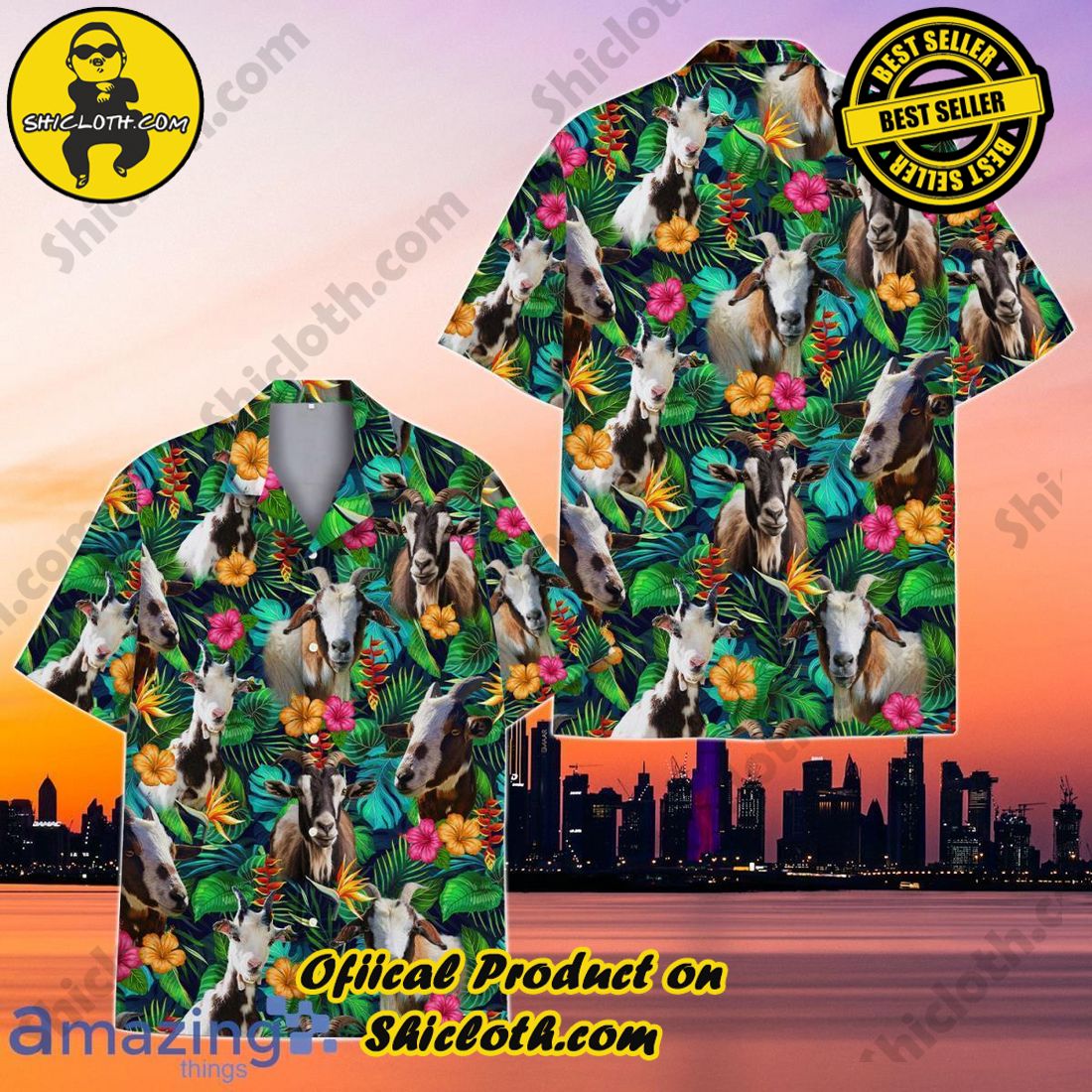 Alternative view of Tropical Goat And Flower Hawaiian Shirt Unique Gift For Men And Women