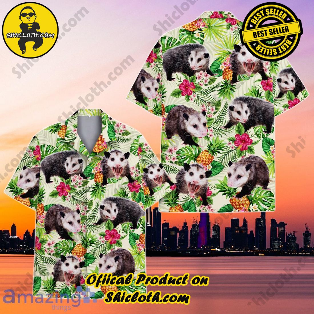 Alternative view of Tropical Opossum And Flower Hawaiian Shirt Special Gift For Men And Women