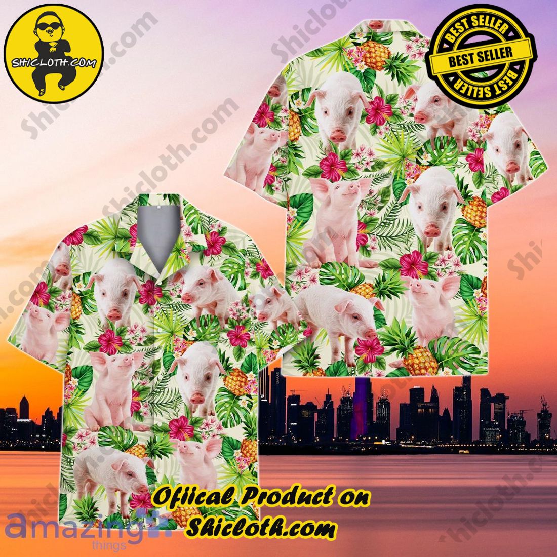 Alternative view of Tropical Pig And Flower Hawaiian Shirt Unique Gift For Men And Women