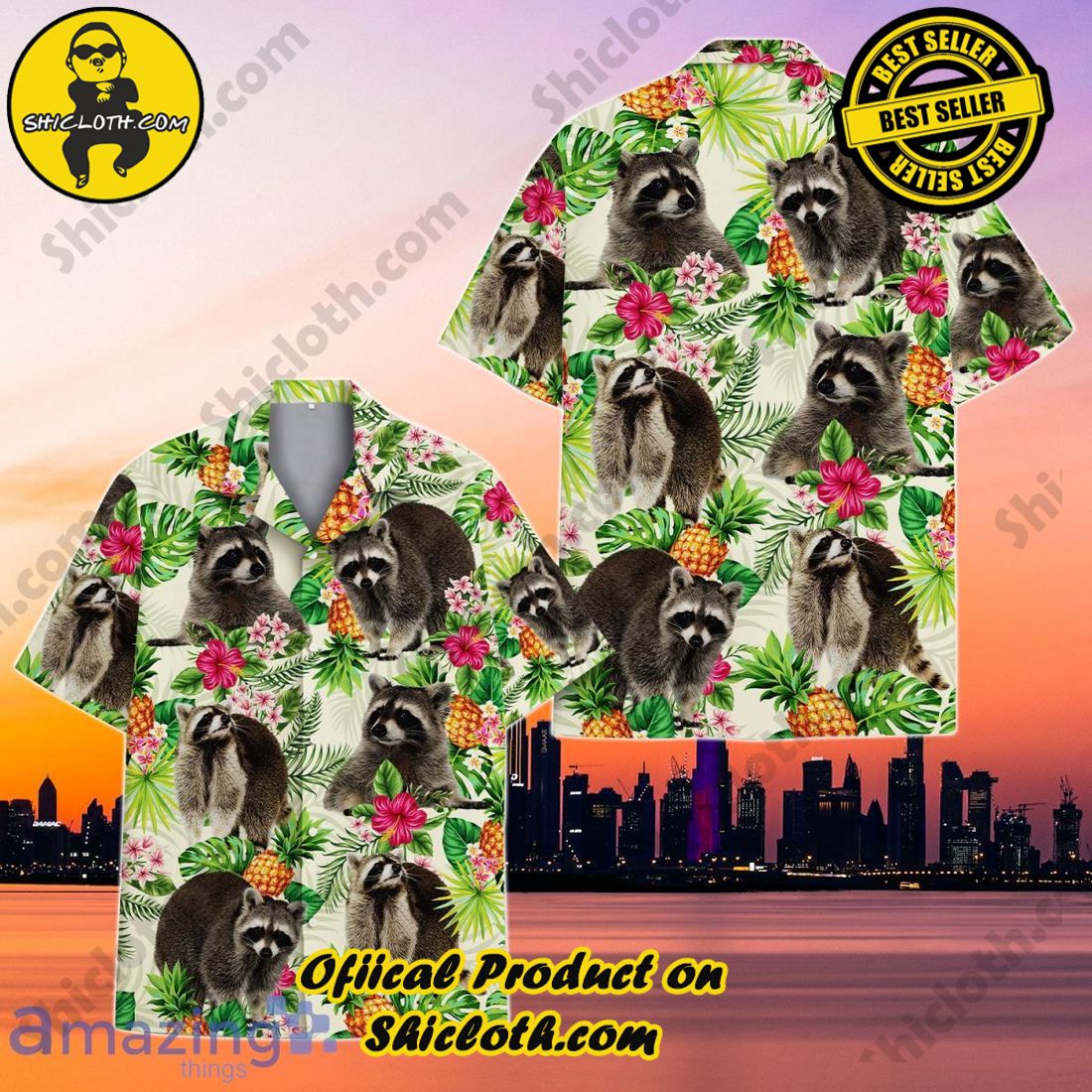 Alternative view of Tropical Racoon Hawaiian Shirt Impressive Gift or Men And Women