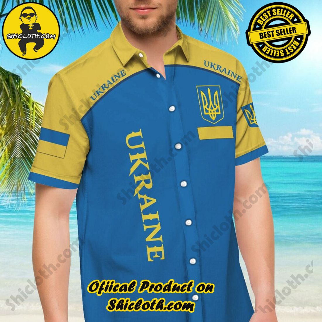 Alternative view of Ukraine Yellow Blue Hawaiian Shirt