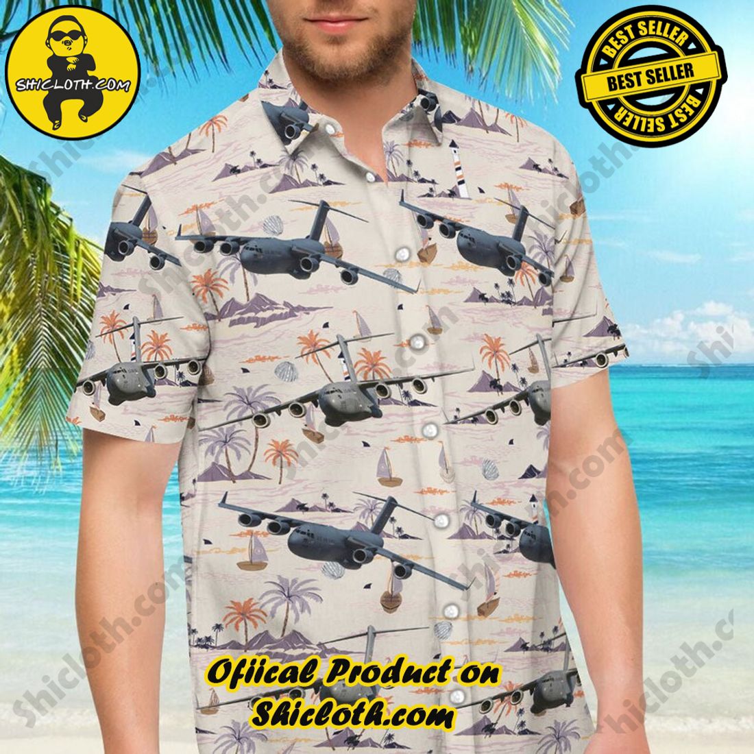Alternative view of US Air Force Boeing C17 Globemaster III Vintage Hawaiian Shirt