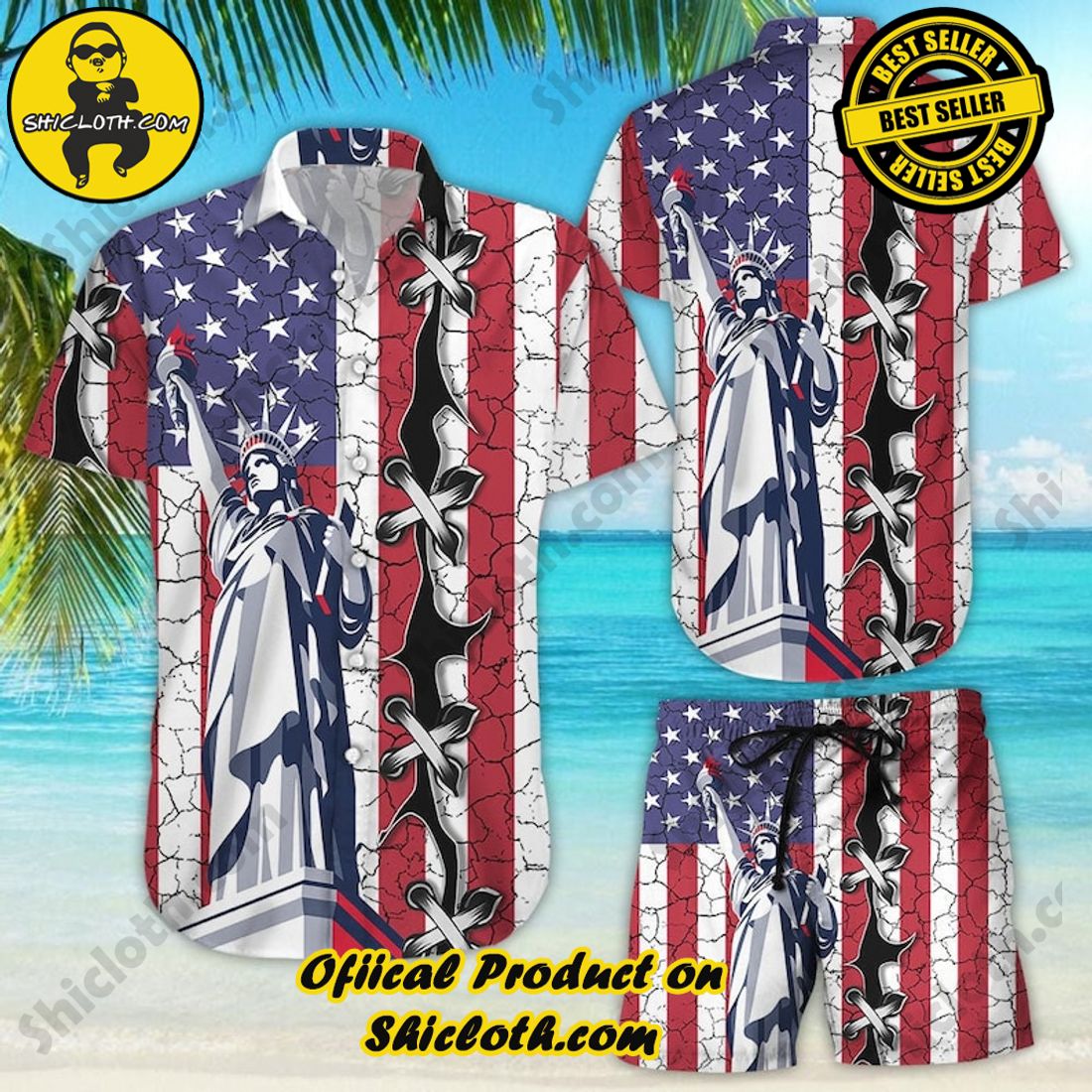 USA Flag American Statue Of Liberty Hawaiian Shirt