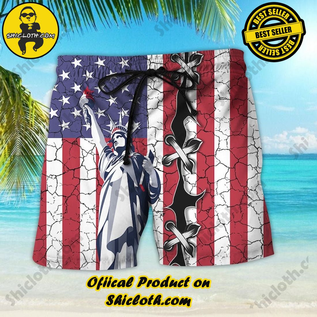 Alternative view of USA Flag American Statue Of Liberty Hawaiian Shirt