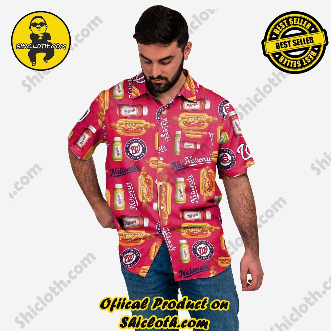 NEW COLLECTION Hawaiian Shirt And Short in Shicloth !!! Own it now 33 Washington Nationals Grill Pro Button Up Shirt