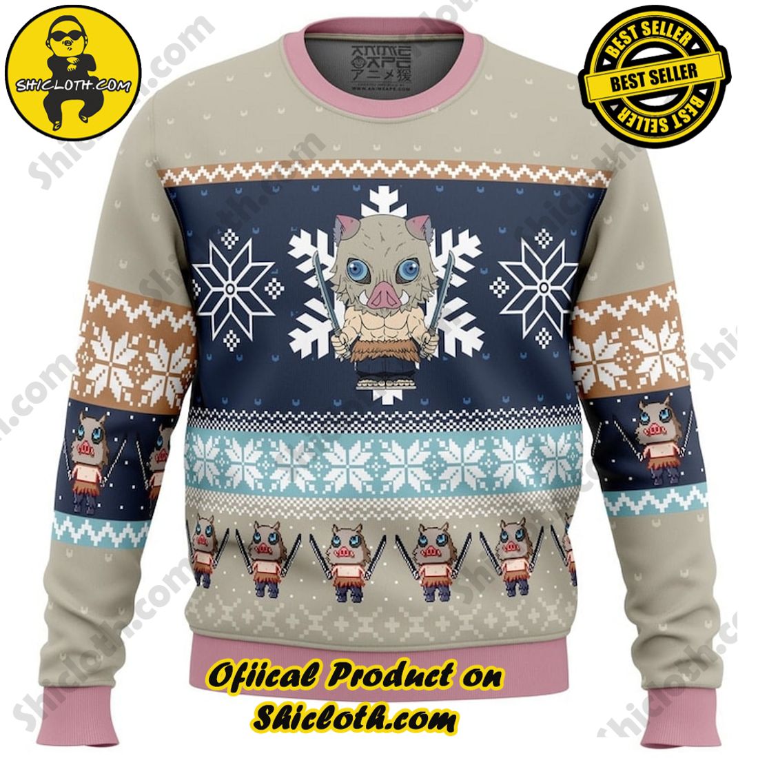 A Stylish Gift for Christmas: Shicloth Fashion Store's Incredible Sweater 7 Chibi Christmas Inosuke Hashibira Demon Slayer Ugly Christmas Sweater