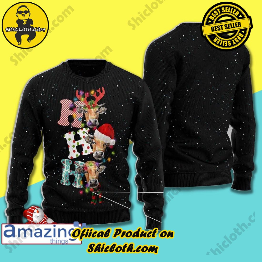 Hot Trending Sweater in Shicloth Store for Christmas 5 Cow Christmas Knitting Pattern Christmas Ugly Sweater