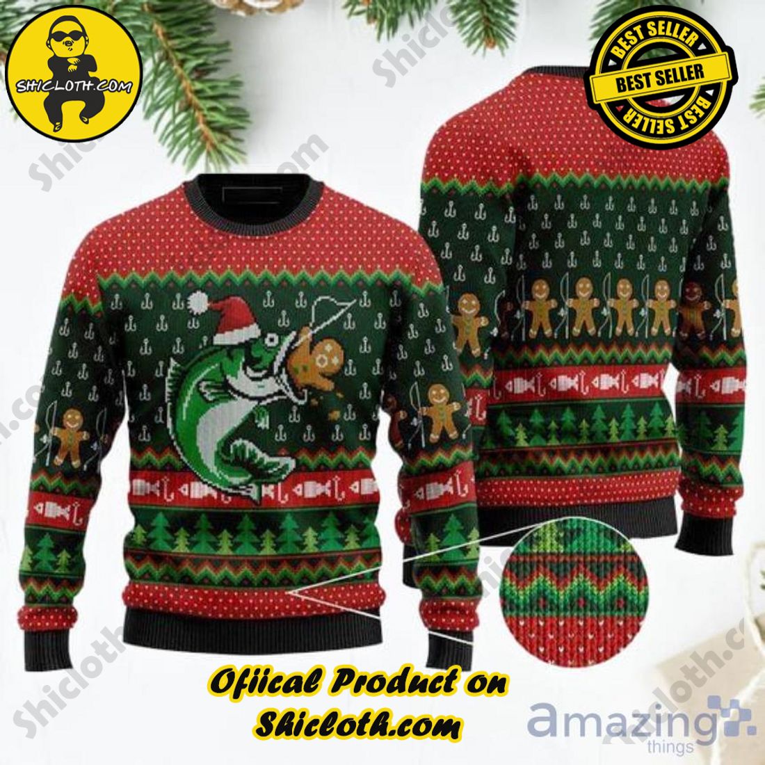 Cozy Elegance: Discover the Charm of Shiclothshop's Sweater Collection 16 Funny Fishing Fish Eat Gingerbread Man Ugly Christmas Sweater