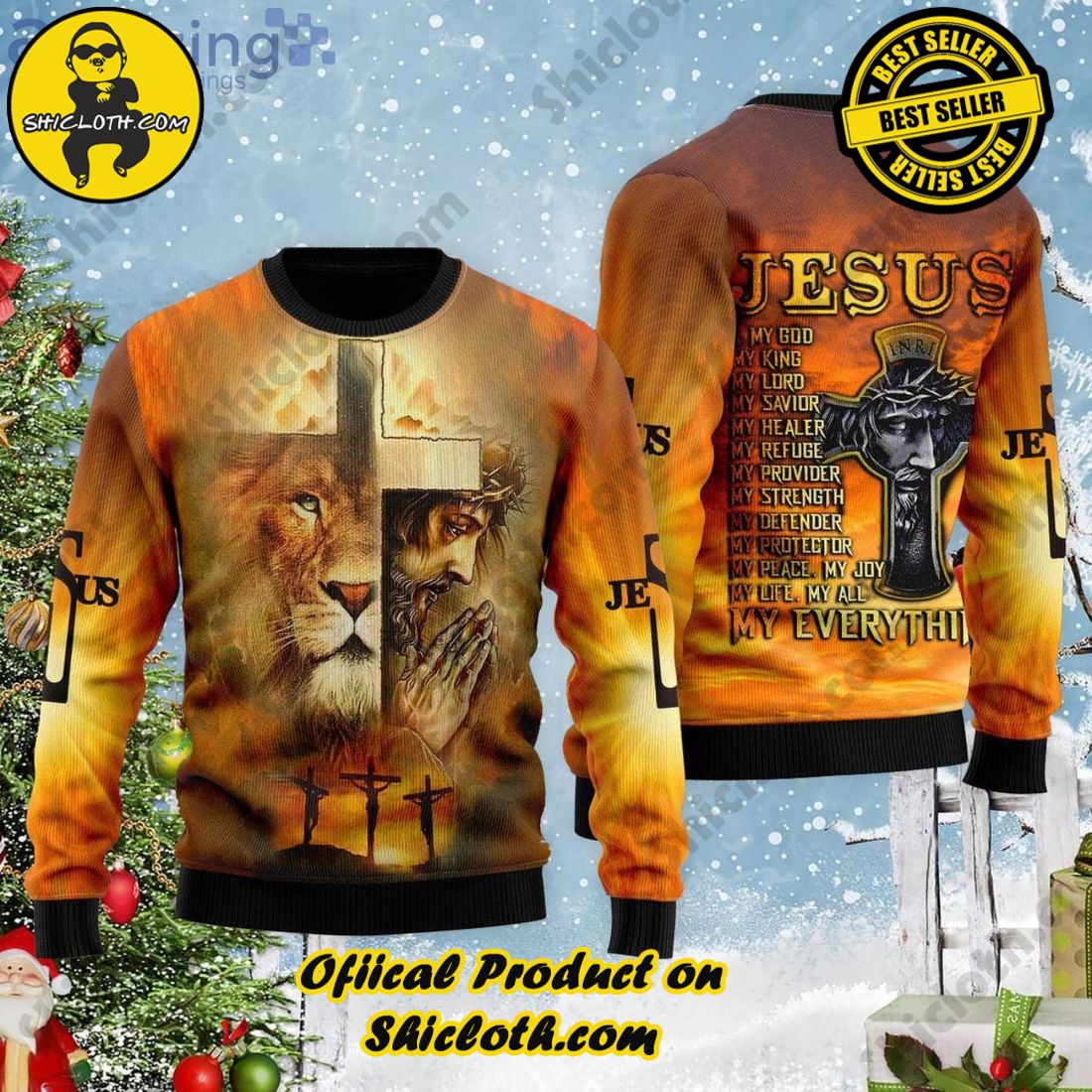 Best Seller Hot Trending Sweater in Shicloth Store for Christmas 13 Jesus Is My God Cross And Jesus Ugly Christmas Sweater