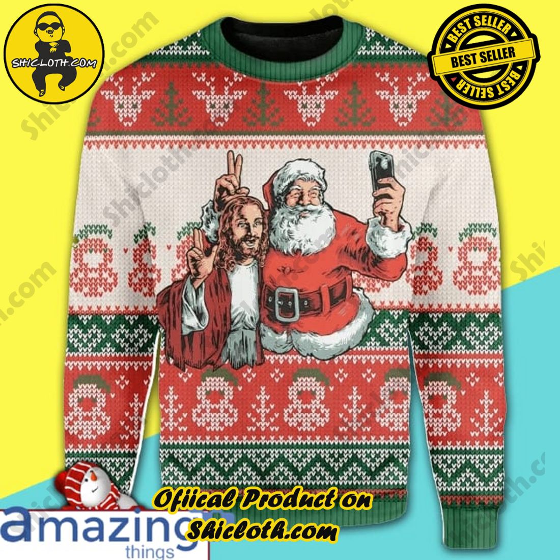 Santa And Jesus Christmas Knitting Pattern Christmas Ugly Sweater