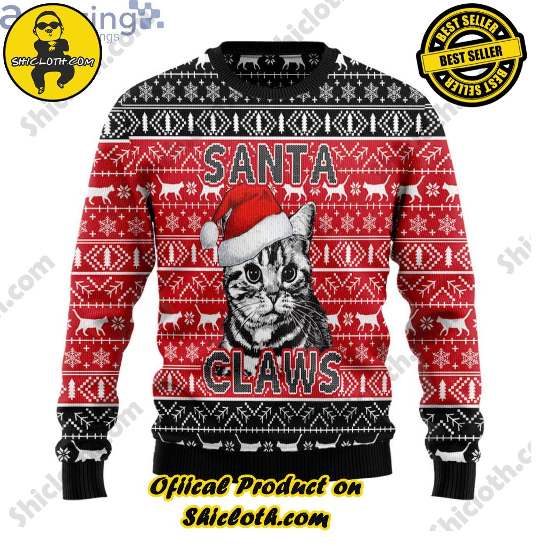 Santa Claws Cat Christmas Ugly Sweater - Shicloth