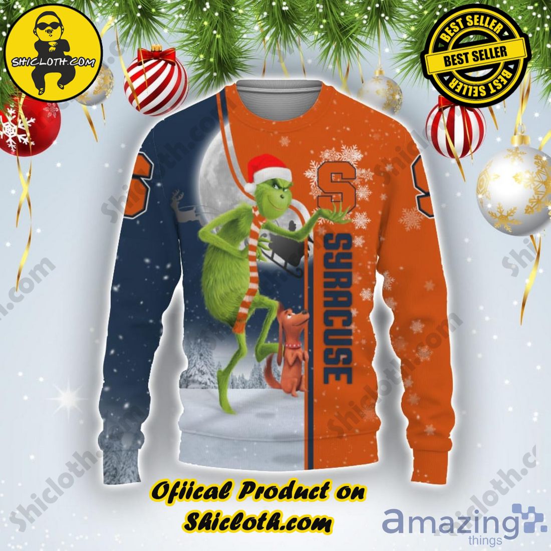 Syracuse Orange Funny Grinch Ugly Christmas Sweater - Shicloth