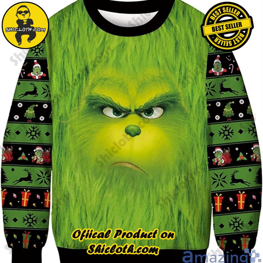 The Grinch Face Ugly Christmas Gift Ugly Christmas Sweater Shicloth