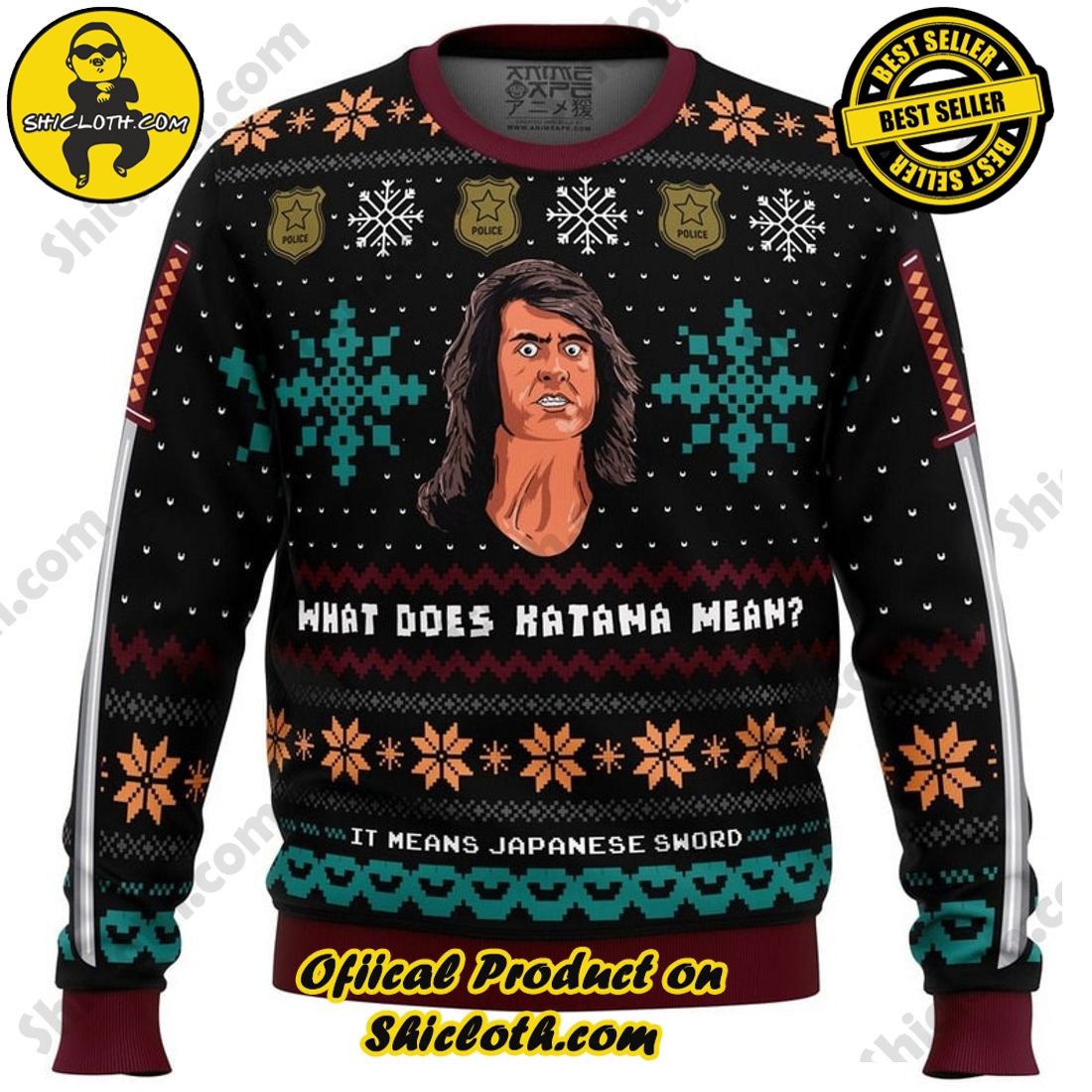 Cozy Christmas Delight: Unwrapping Shicloth's Festive Sweater Gift 46 What does Katana mean? Samurai Cop Ugly Christmas Sweater, Christmas Ugly Sweater 3D All Over Print, Xmas Sweatshirt, Christmas Gifts