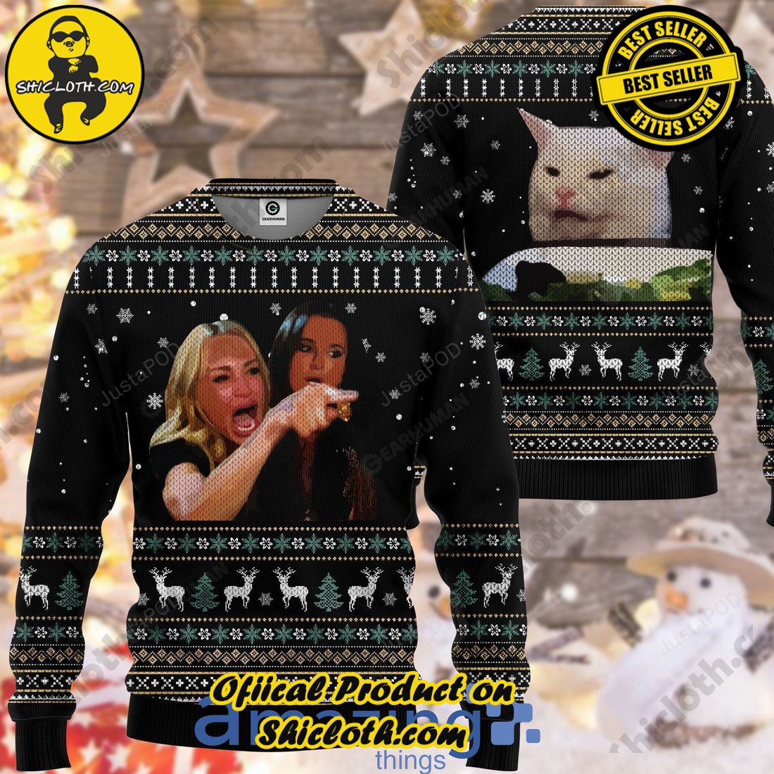 Woman Yelling At A Cat Ugly Christmas Sweater - Shicloth