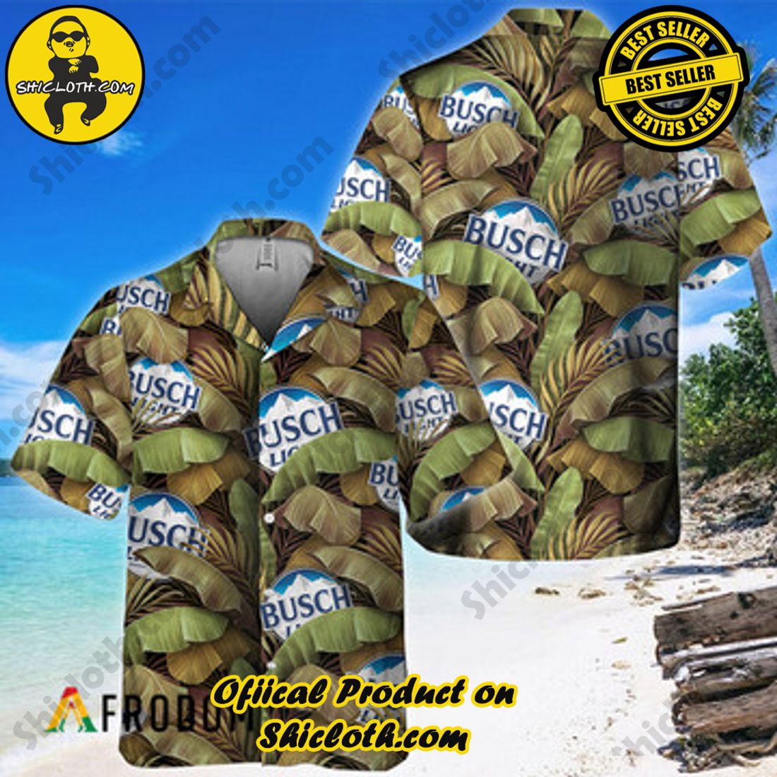 Abstract Banana Leaves Busch Light Hawaiian Shirt - Shicloth