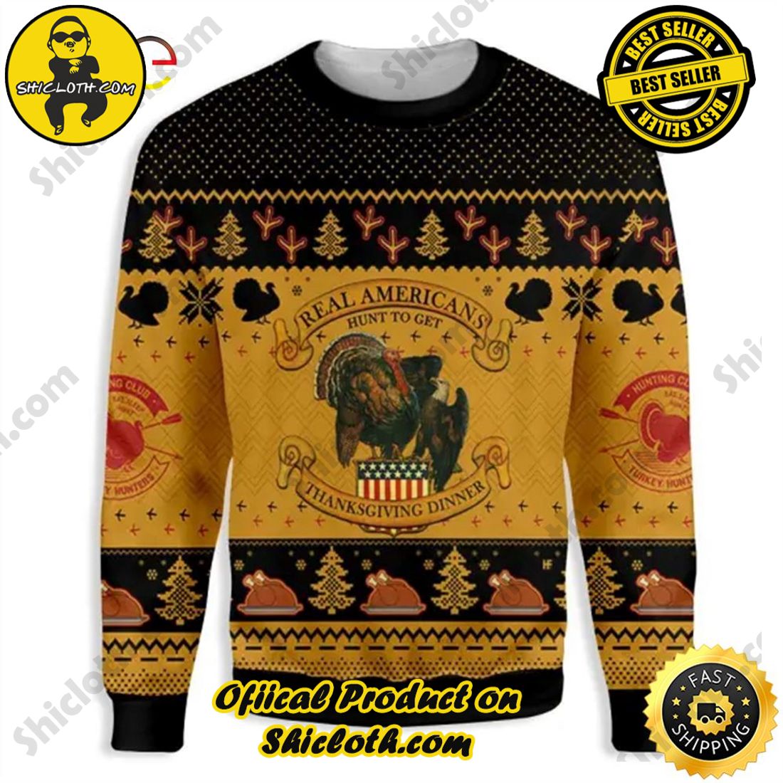 Hot Trend for a Cozy Christmas Season: Shiclothshop's Sweaters 2 Americans Turkey Hunting Thanksgiving Ugly Christmas Sweater