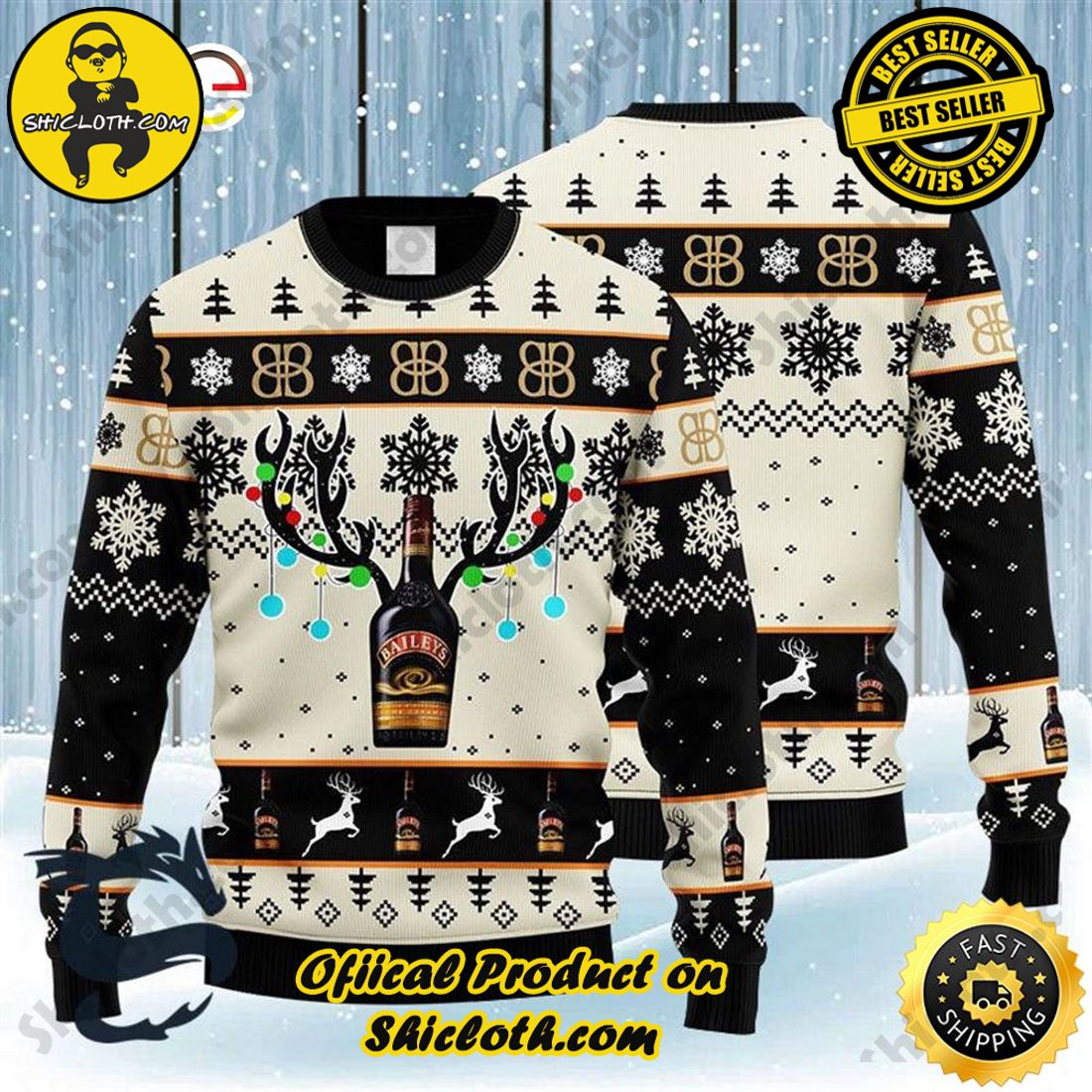 Shiclothshop's Sweaters - The Perfect Year-End Gift 4 Baileys Reindeer Snowy Night Ugly Beer Sweater