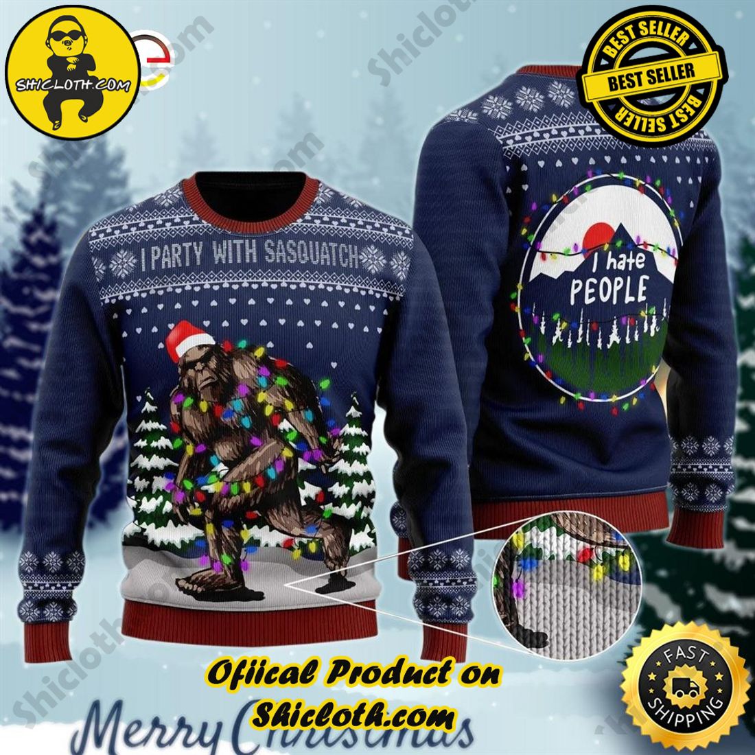 Shiclothshop's Sweaters - The Perfect Year-End Gift 5 Bigfoot Santa Christmas Tree Lights Hate People Ugly Beer Sweater