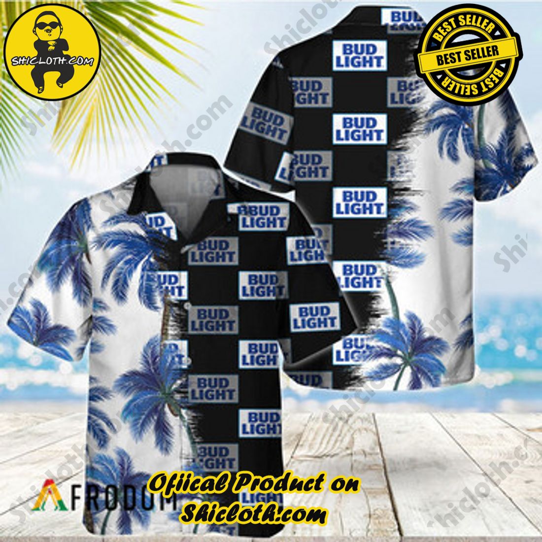 Hot Trend Best Seller : Shiclothshop's Hawaiian Shirts 5 Black Bud Light Match Palm Trees Hawaiian Shirt