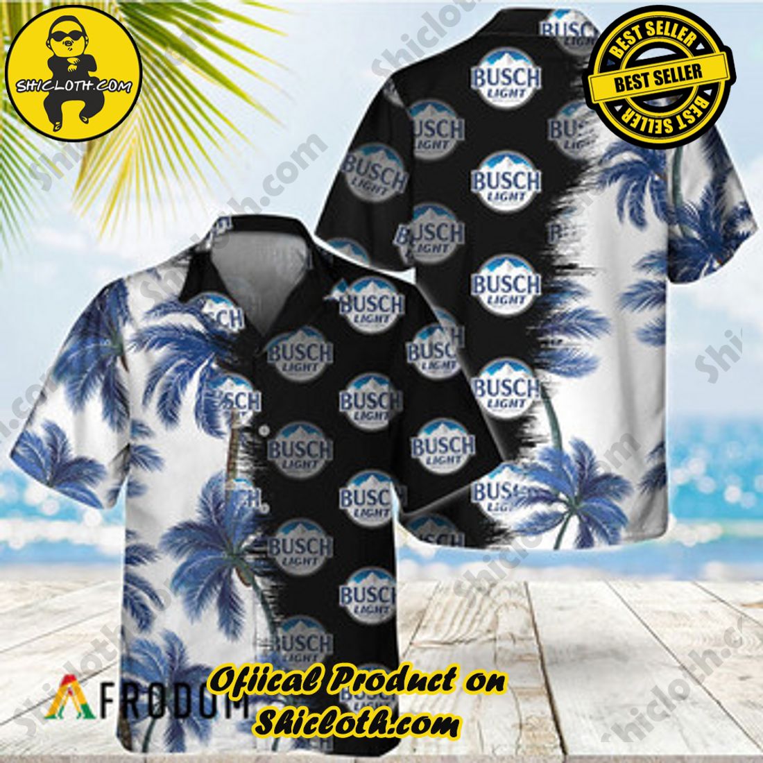 Hot Trend Best Seller : Shiclothshop's Hawaiian Shirts 6 Black Busch Light Match Palm Trees Hawaiian Shirt