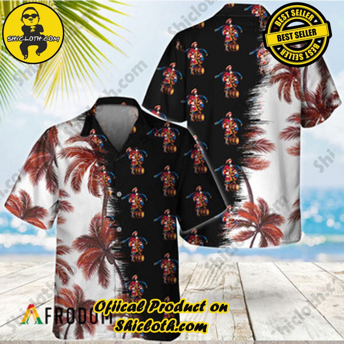 Hot Trend Best Seller : Shiclothshop's Hawaiian Shirts 7 Black Captain Morgan Match Palm Trees Hawaiian Shirt